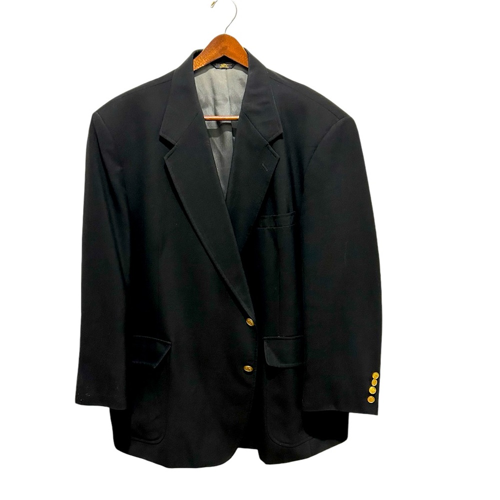 Big and Tall Black Blazer with Gold Buttons, Size 52R